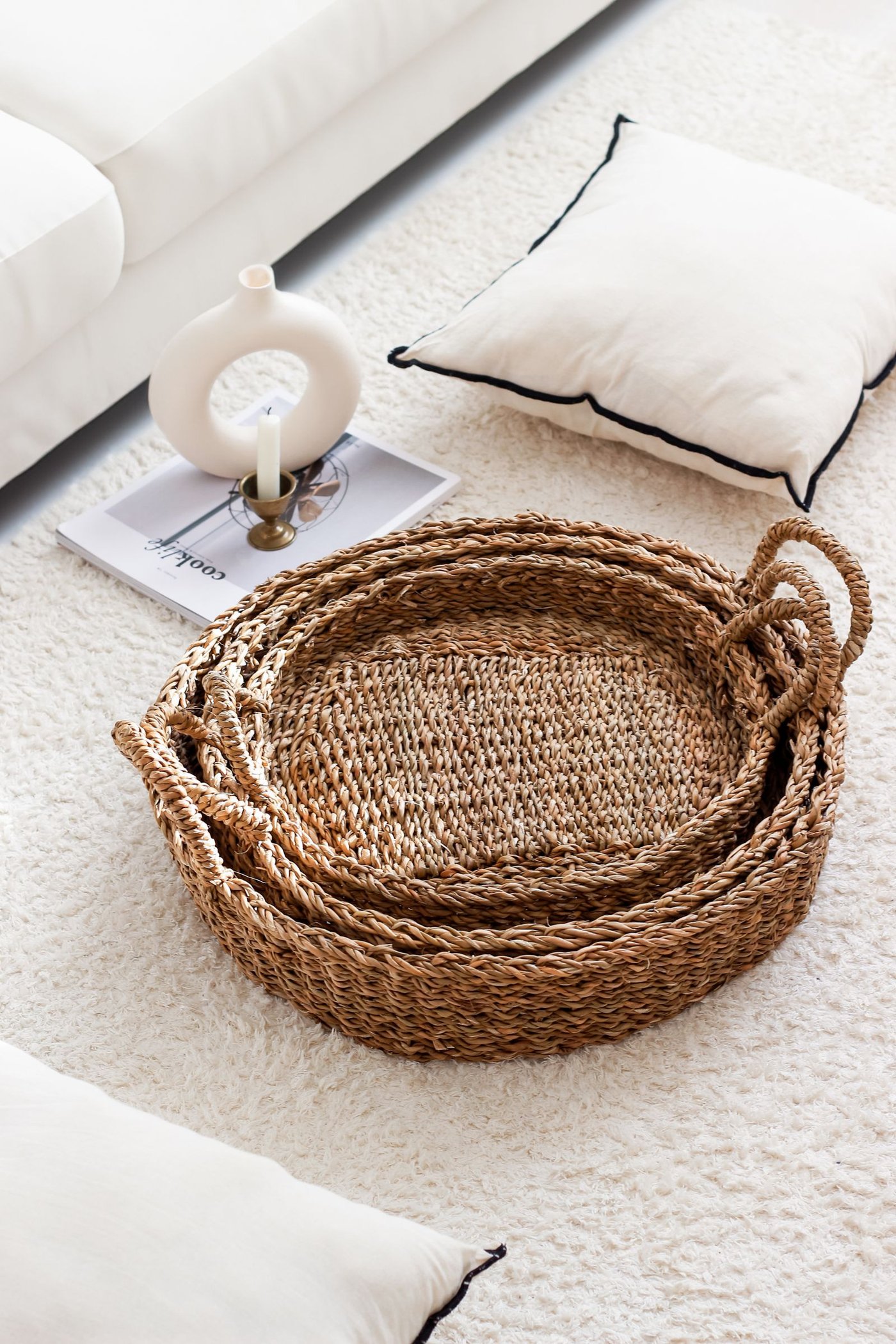 A styled arrangement of woven storage baskets, a calm and versatile organization buy.