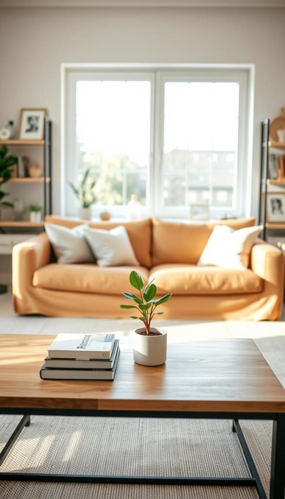 A serene, organized room showcasing a beautifully decluttered space.