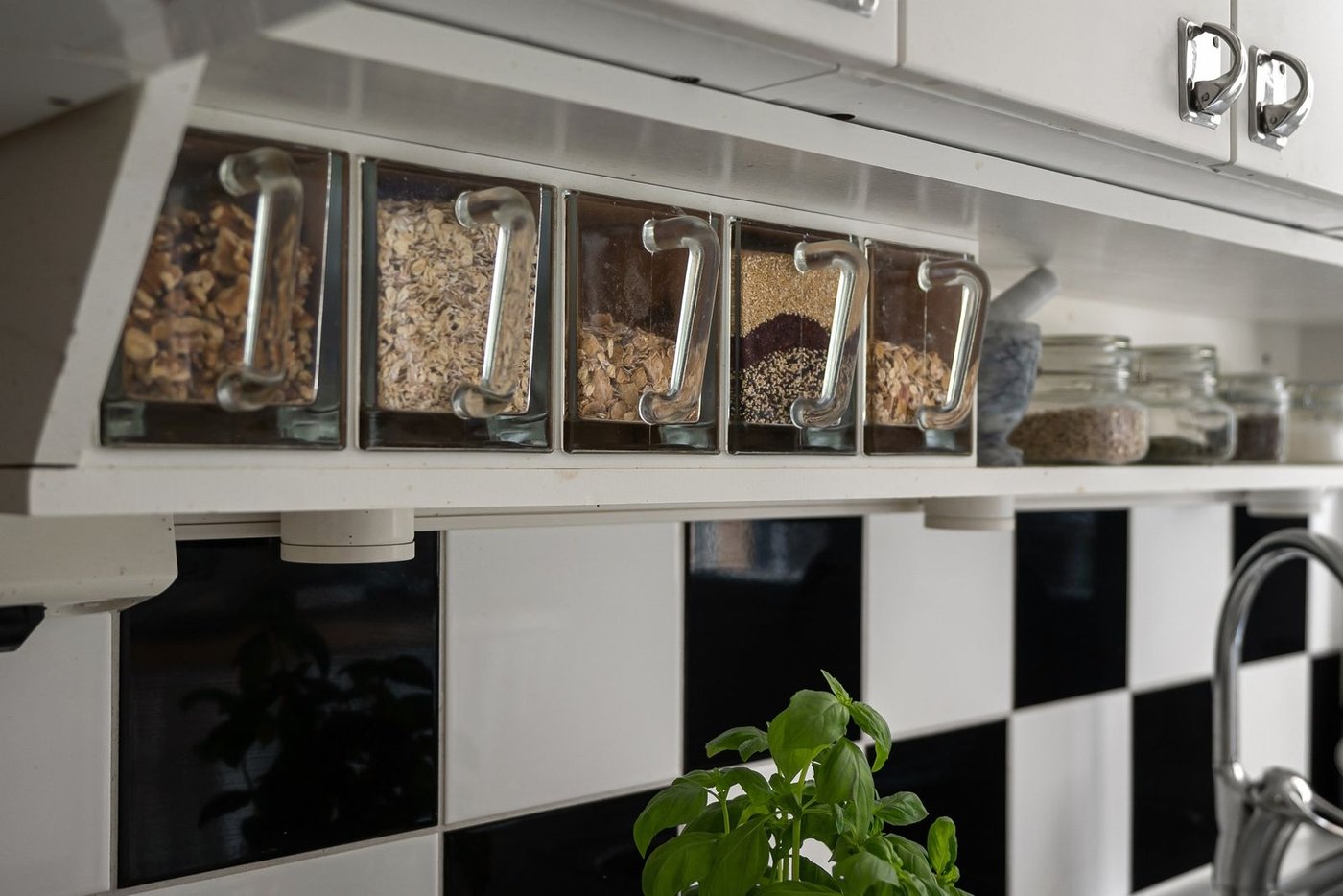 Organized glass pantry containers, a calm and functional storage find.