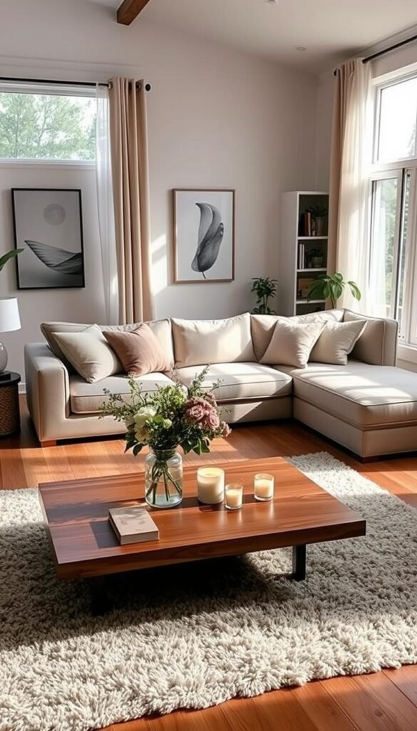 A calm, softly lit living room ready for a full fall home reset.