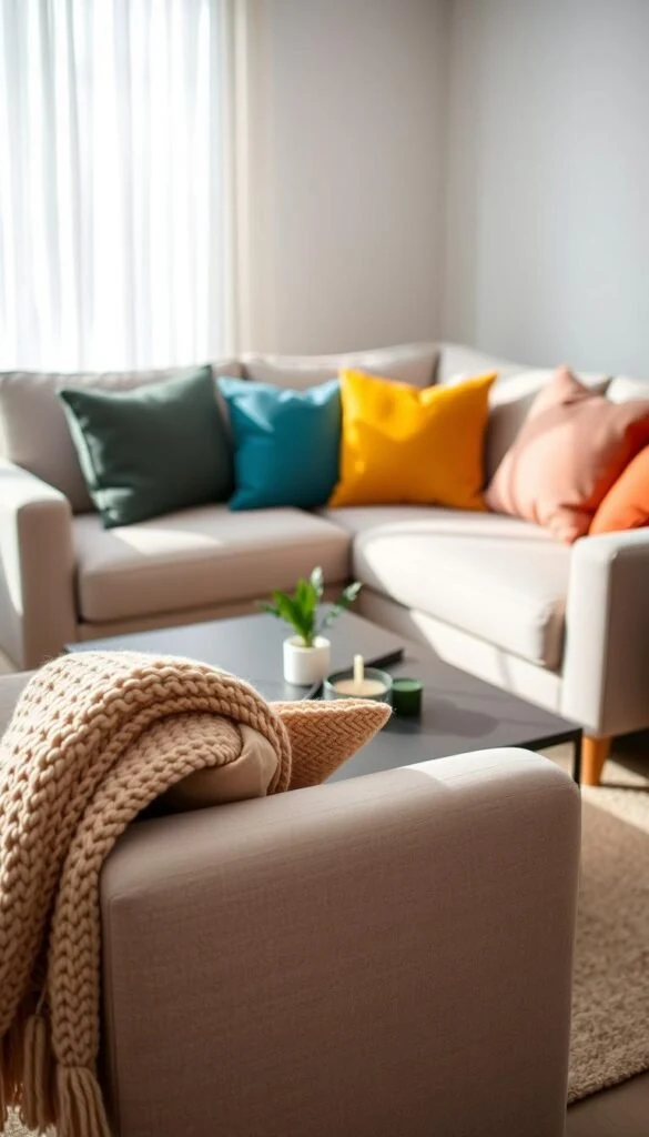 Calm neutral living room with soft natural light